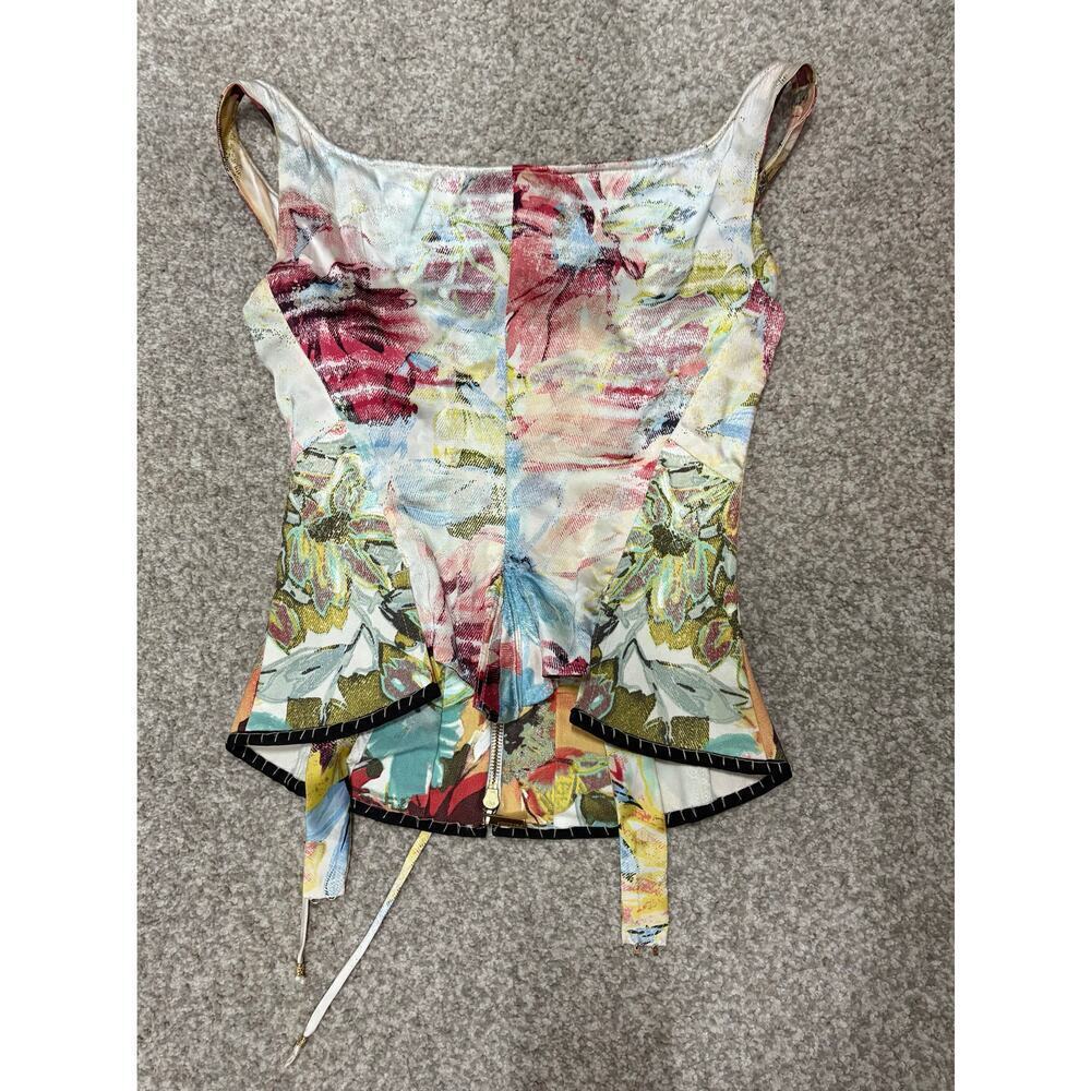 Roberto Cavalli S/S 2003 Bustier Corset Floral Abstract Denim Silk Top Vintage - Picture 2 of 12